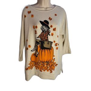 Love + Lace Women's Fall Autumn Pumpkin Sweater Large